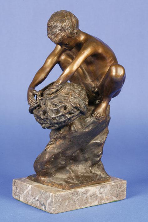 Appraisal: ACHILLE D'ORSI A CAST BRONZE SCULPTURE OF A BOY crouching