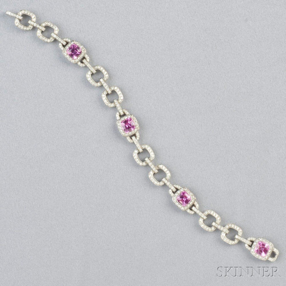 Appraisal: Platinum Pink Sapphire and Diamond Bracelet Tiffany Co bezel-set with