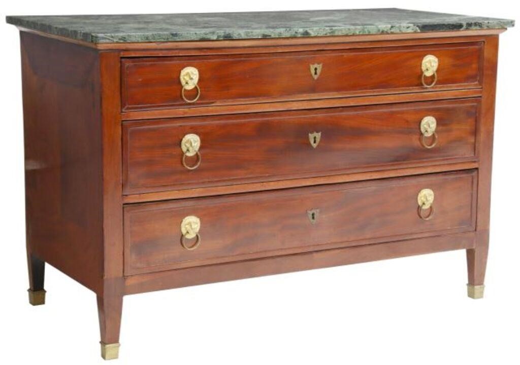 Appraisal: French marble-top mahogany commode th c three drawers with later