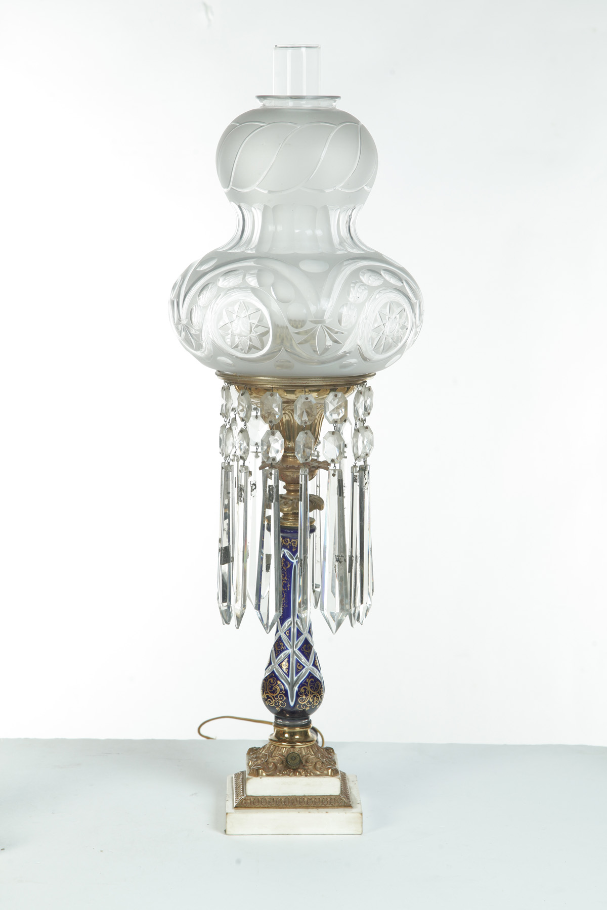 Appraisal: ASTRAL LAMP WITH CUT OVERLAY STEM American nd quarter- th