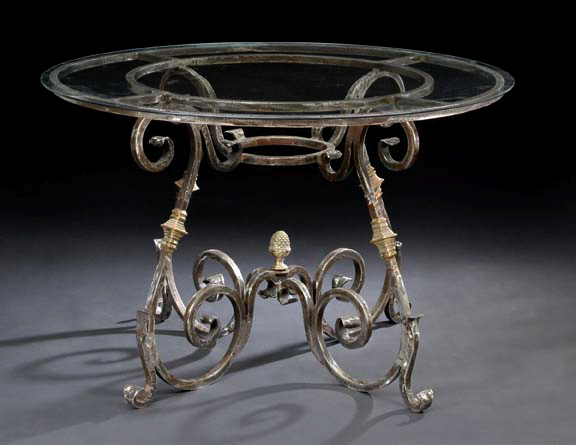 Appraisal: Continental Silvered Metal and Glass-Top Center Table the circular glass