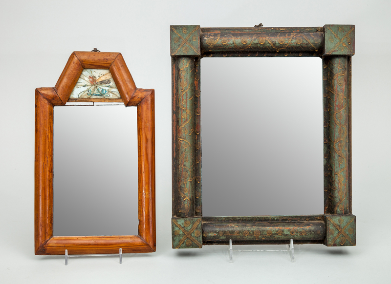 Appraisal: GREEN PAINTED SMALL RECTANGULAR MIRROR AND A COURTING MIRROR Bride's