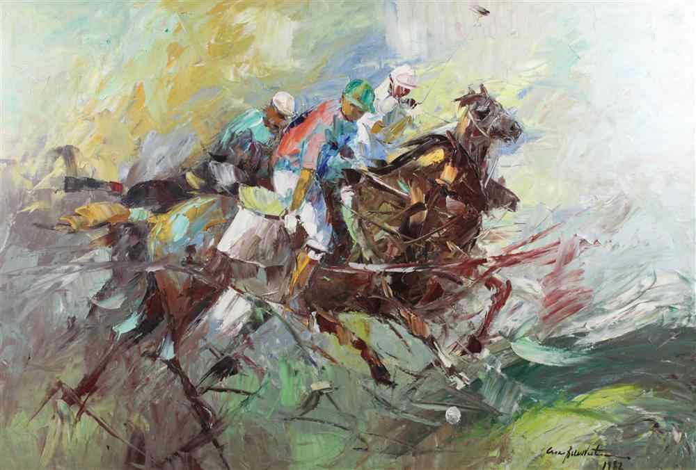 Appraisal: CESAR BUENAVENTURA - POLO PLAYERS Oil on canvas x in