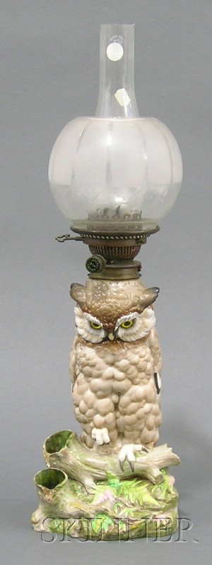 Appraisal: Dresden Porcelain Owl-form Oil Lamp late th early th century