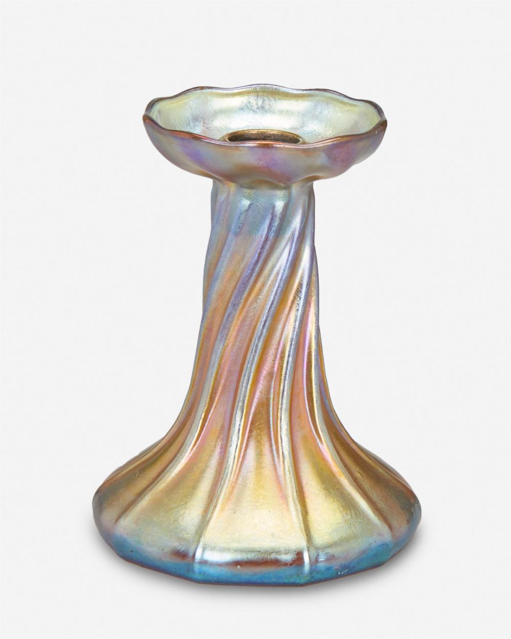 Appraisal: A L C Tiffany Favrile glass candlestick Circa - New