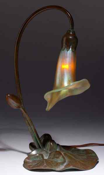 Appraisal: Buffalo Bronze Boudoir Lamp with Art Glass Shadelily form single