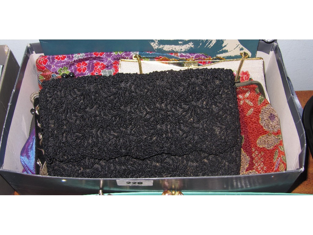 Appraisal: Box of assorted purses and a scarf after a design