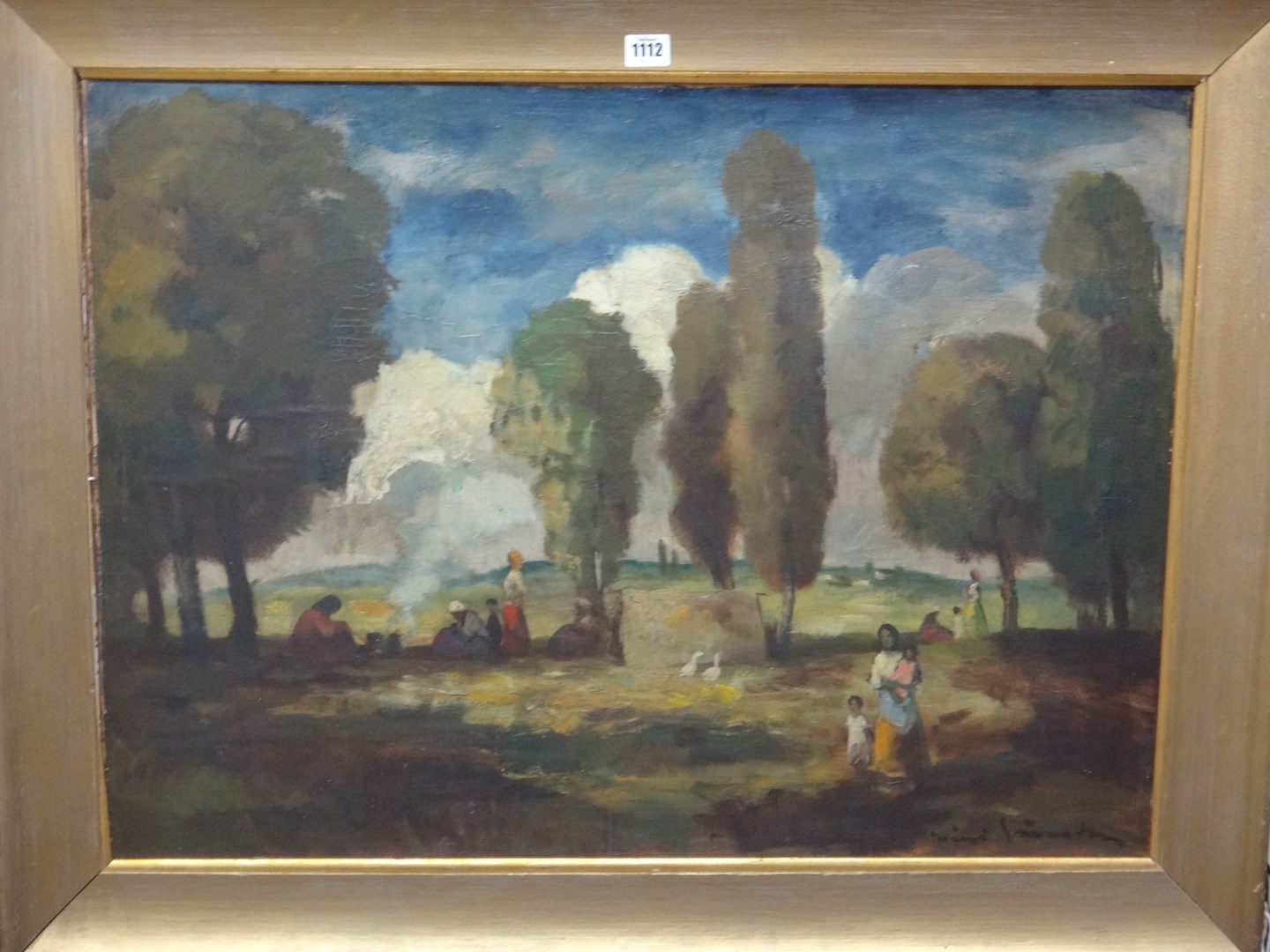 Appraisal: Bela Ivanyi Grumwald - Figures in a landscape oil on