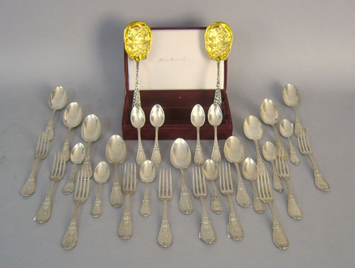 Appraisal: Sterling silver flatware thirty pcs together with two plated berry