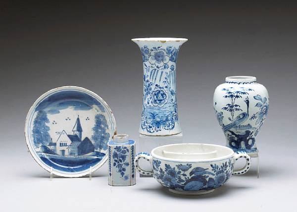 Appraisal: Five pieces of Dutch blue and white Delft th century