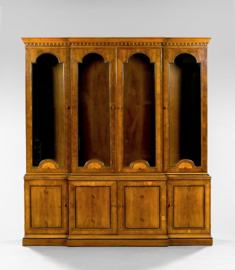 Appraisal: William IV-Style Fruitwood and Inlaid Breakfront the top section fitted