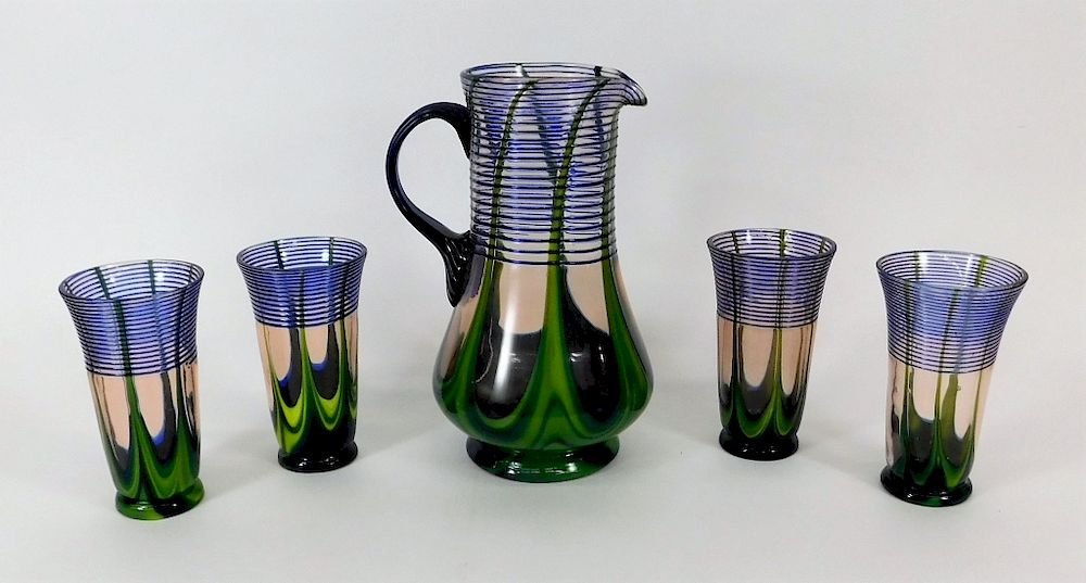 Appraisal: PC Kralik Bohemian Art Glass Lemonade Set Bohemia th Century