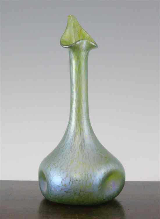 Appraisal: A Loetz green papillion Jack-in-the-Pulpit vase c polished pontil in