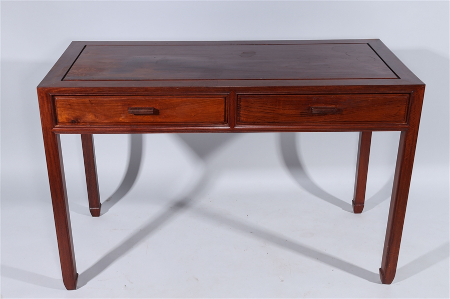 Appraisal: Chinese wood desk with two drawers carved handles and feet