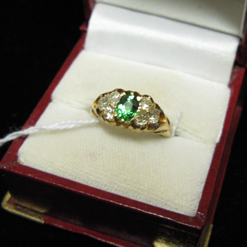 Appraisal: ANTIQUE DIAMOND GREEN TSAVORITE GARNET AND FOURTEEN KARAT GOLD RING