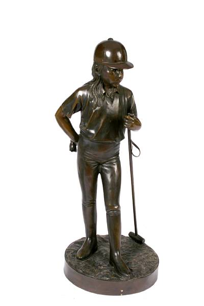 Appraisal: A patinated bronze figure of polo player height in diameter