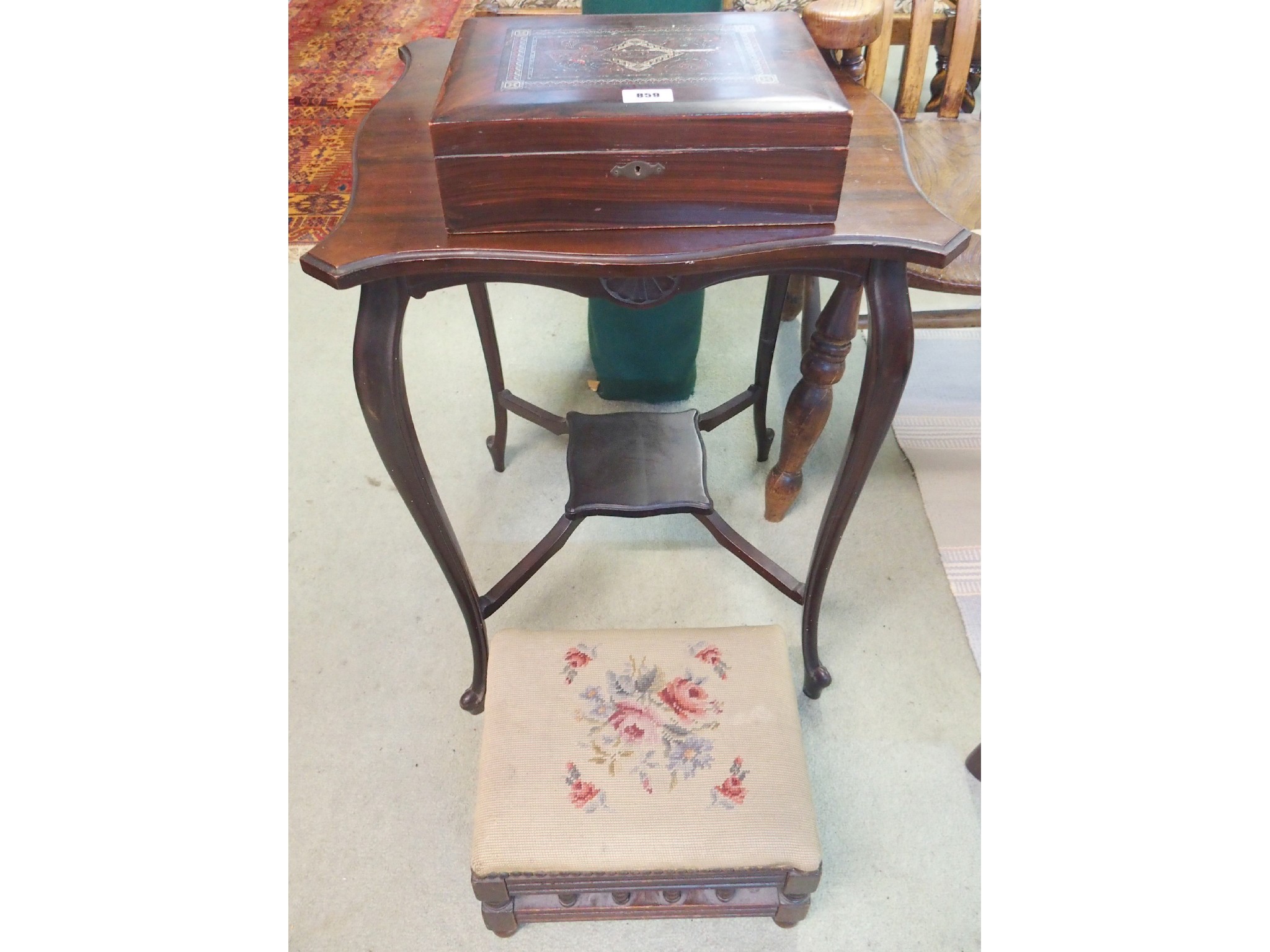 Appraisal: A mahogany occasional table footstool and sewing box