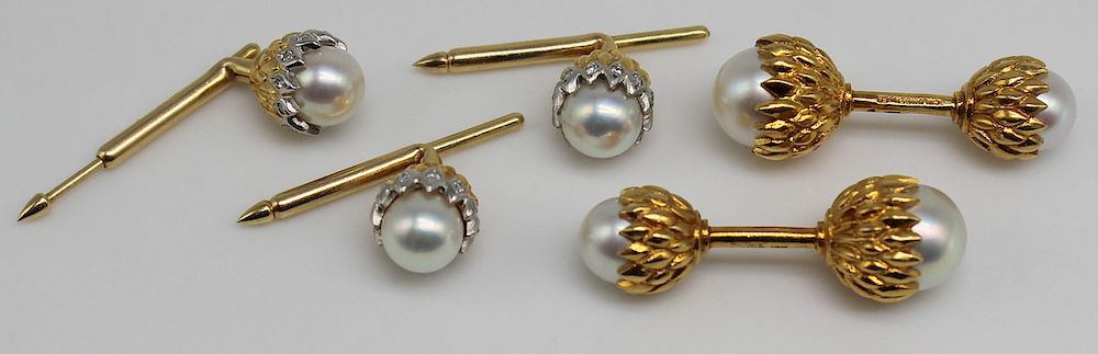 Appraisal: JEWELRY Pair of Schlumberger for Tiffany kt and Pearl Cufflinks