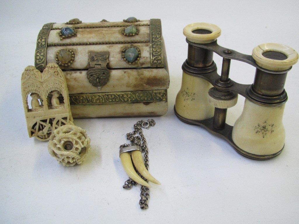 Appraisal: A lot comprising a jewellery box opera glasses a puzzle