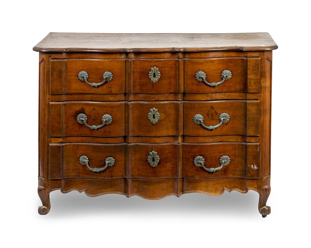 Appraisal: A Louis XV Provincial Style Serpentine-Fronted Walnut Commode Height x