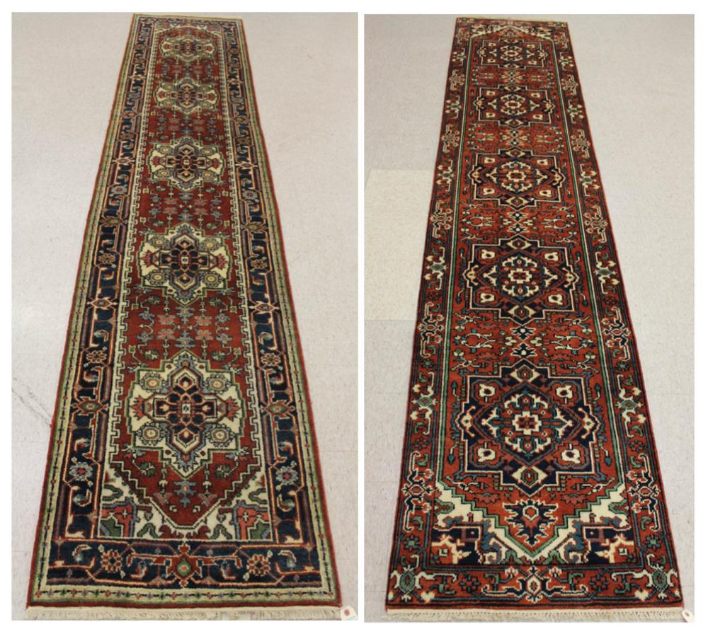 Appraisal: TWO HAND KNOTTED ORIENTAL HALL RUGS Persian Serab designs with