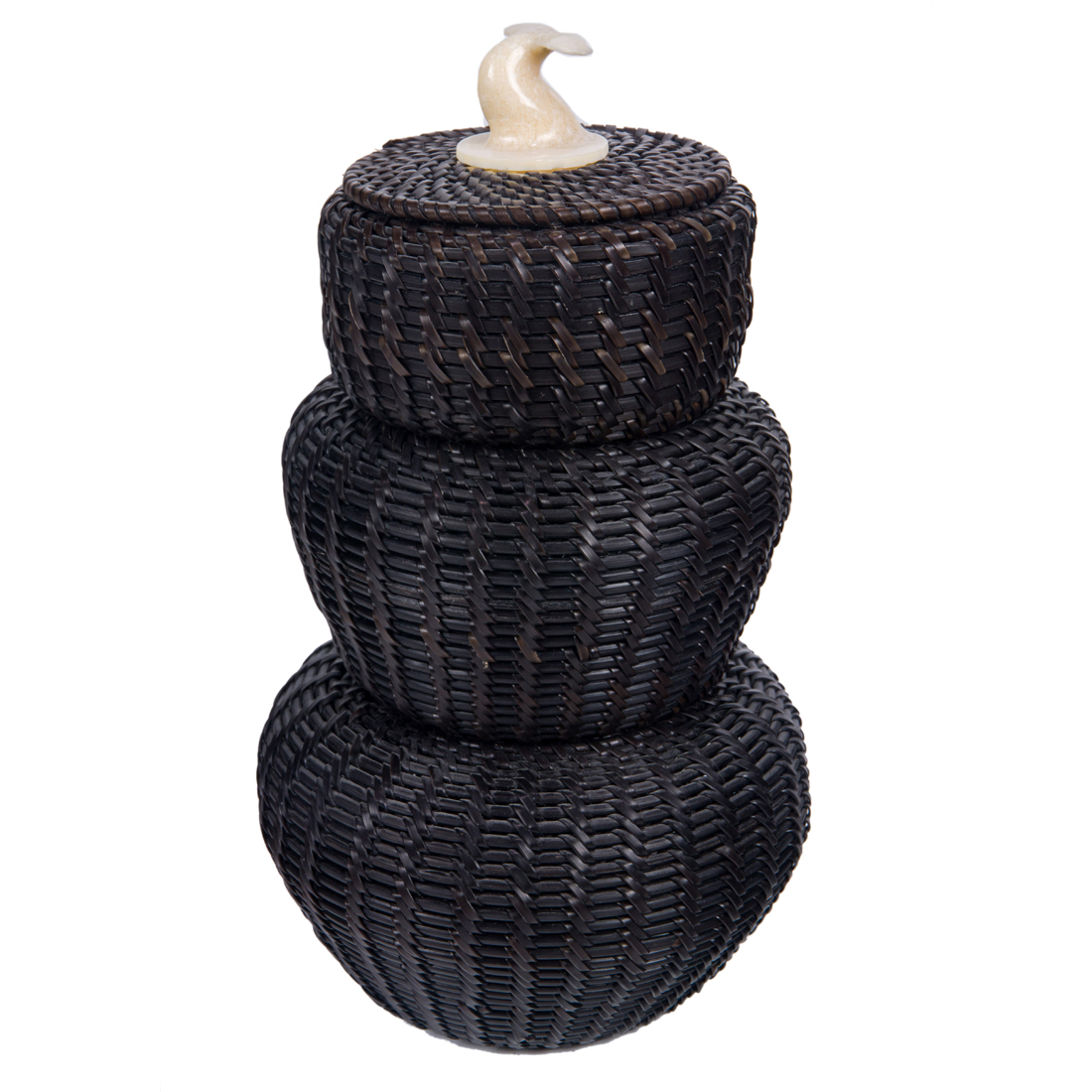 Appraisal: An Eskimo baleen triple gourd form stacking basket with a