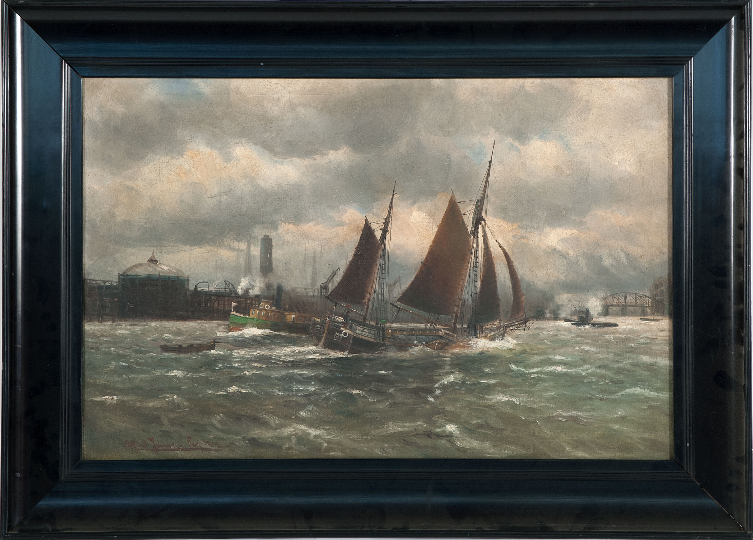 Appraisal: ALFRED V JENSENDutch - A tug and other boats in