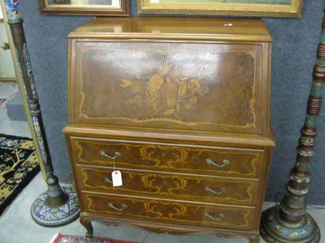 Appraisal: Italian Inlaid Dropfront Desk inner compartments drawers below '' wide