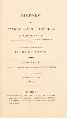 Appraisal: Beckmann Johann A History of Inventions and Discoveries Trans William