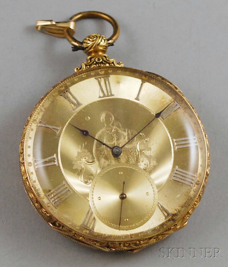 Appraisal: kt Gold Key-wind Open-face Pocket Watch with engraved floral design