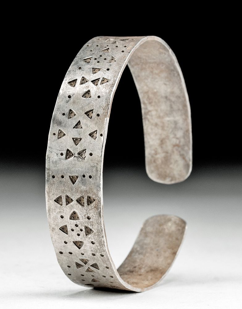 Appraisal: Fine Viking Silver Bracelet w Stamped Motifs - g Northern