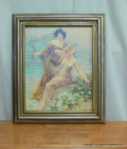 Appraisal: Vintage Art Nouveau Style Print on Board - Printed in