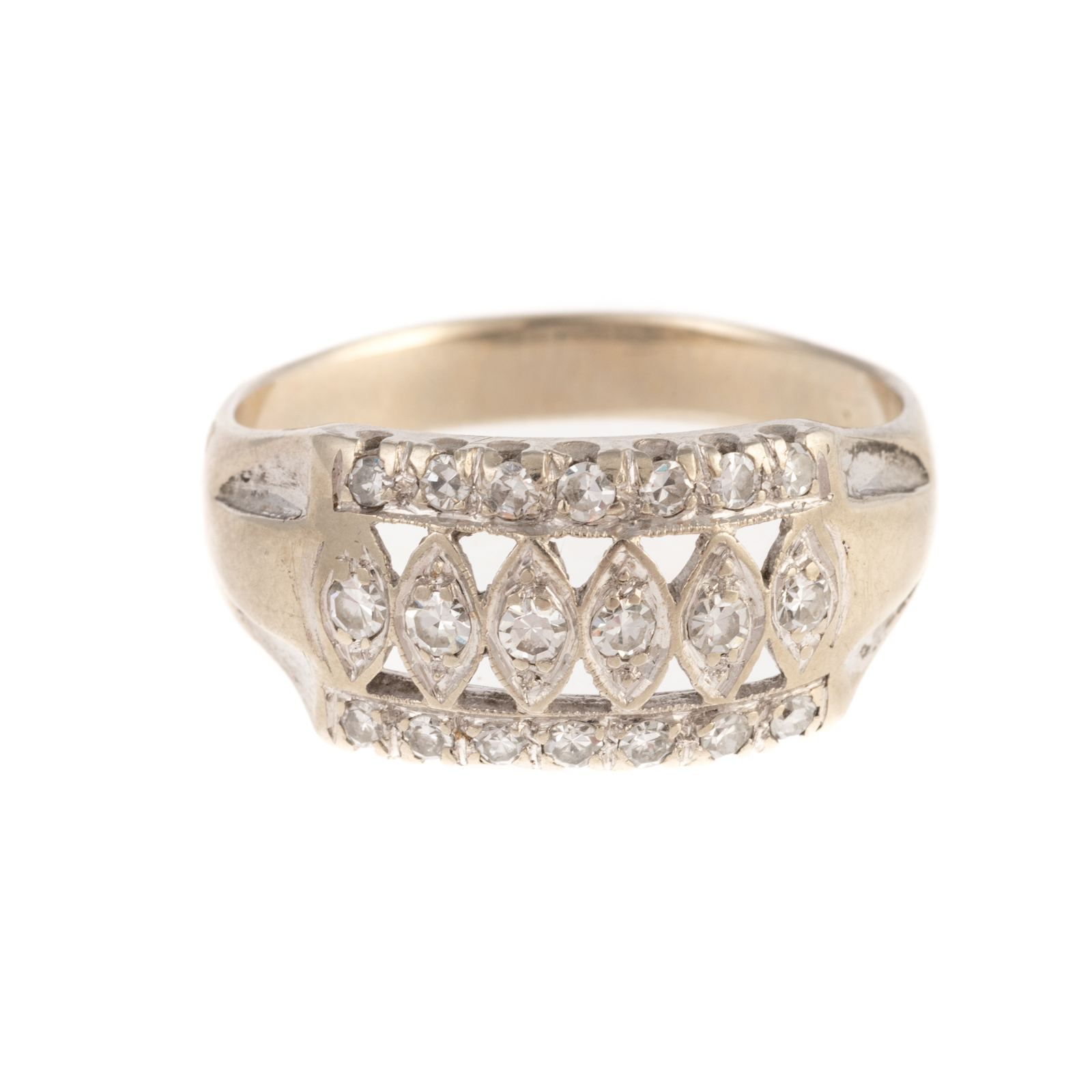 Appraisal: AN OPENWORK DIAMOND BAND IN K WHITE GOLD K white