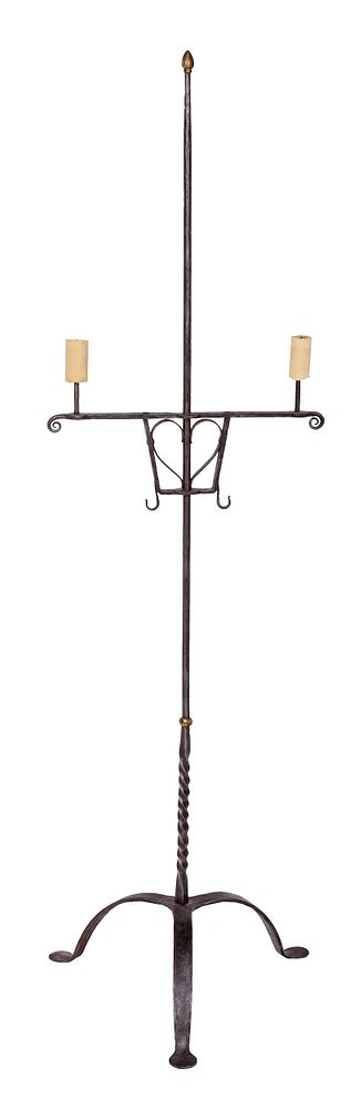 Appraisal: Wrought Iron and Brass Adjustable Candlestand probably th th century