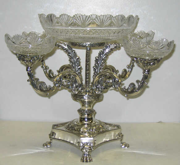 Appraisal: SHEFFIELD PLATED SILVER SWEETMEAT EPERGNE Regency style a foliate frame