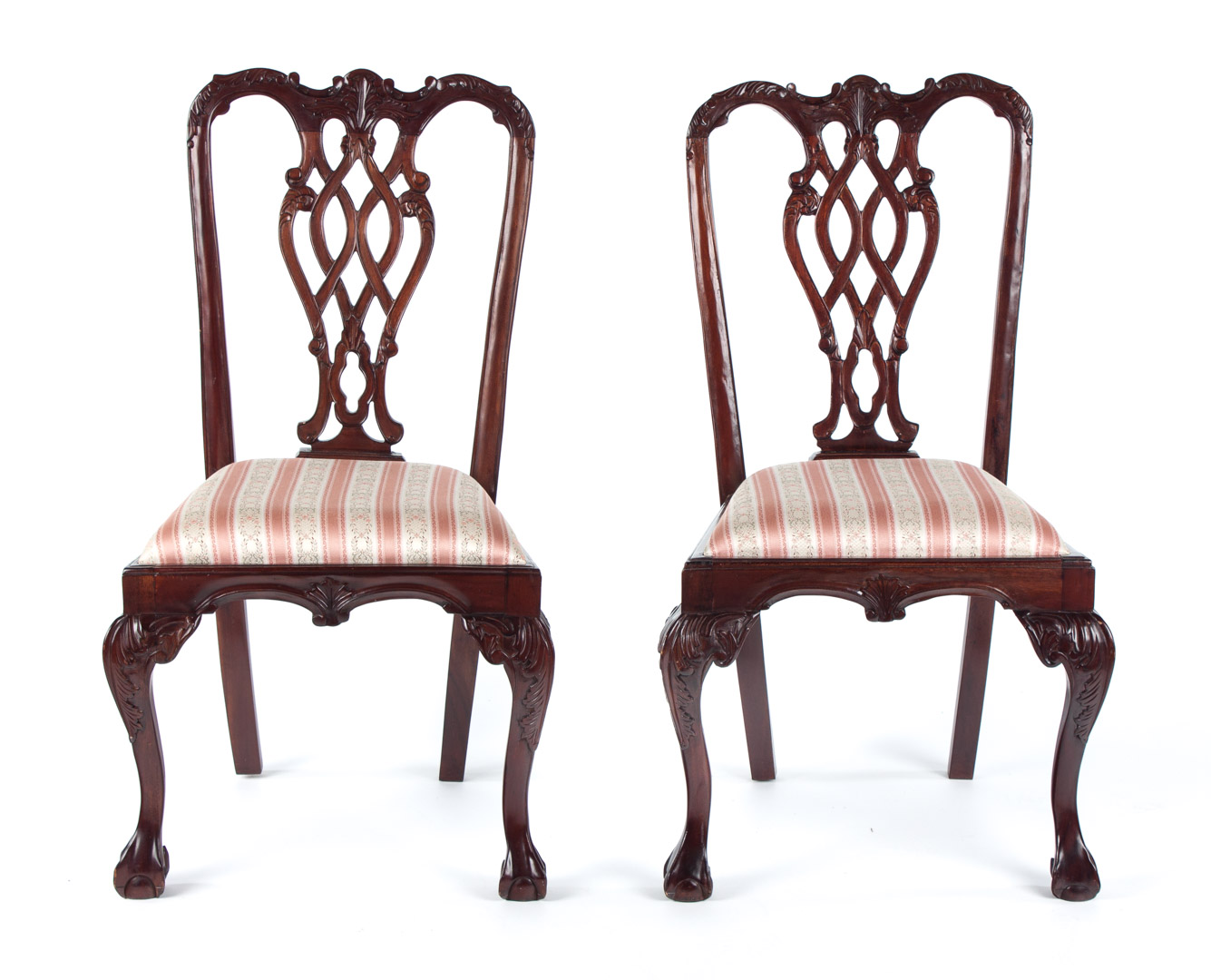 Appraisal: Pair of Chippendale style mahogany side chairs openworked vertical splats