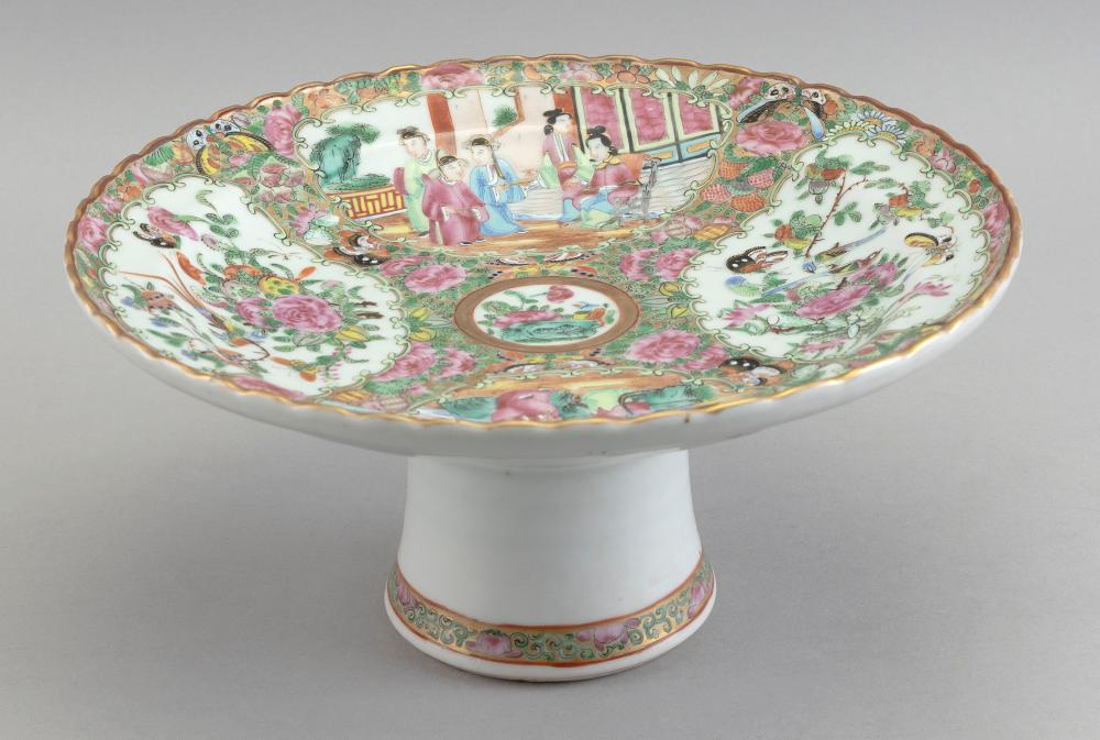 Appraisal: CHINESE EXPORT ROSE MANDARIN PORCELAIN TAZZA LATE TH CENTURY HEIGHT