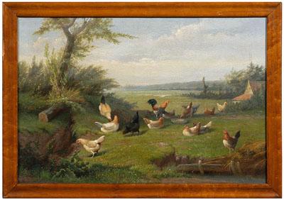 Appraisal: Painting by Jef Louis Van Leemputten Belgian - chickens and