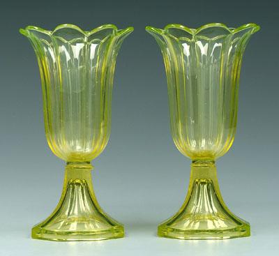 Appraisal: Two yellow glass tulip vases probably Boston and Sandwich Glass