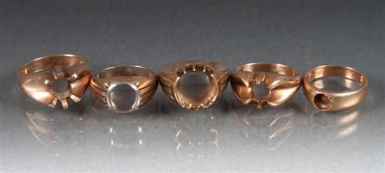 Appraisal: Group of unmarked gold ring settings approximately grams total Estimate