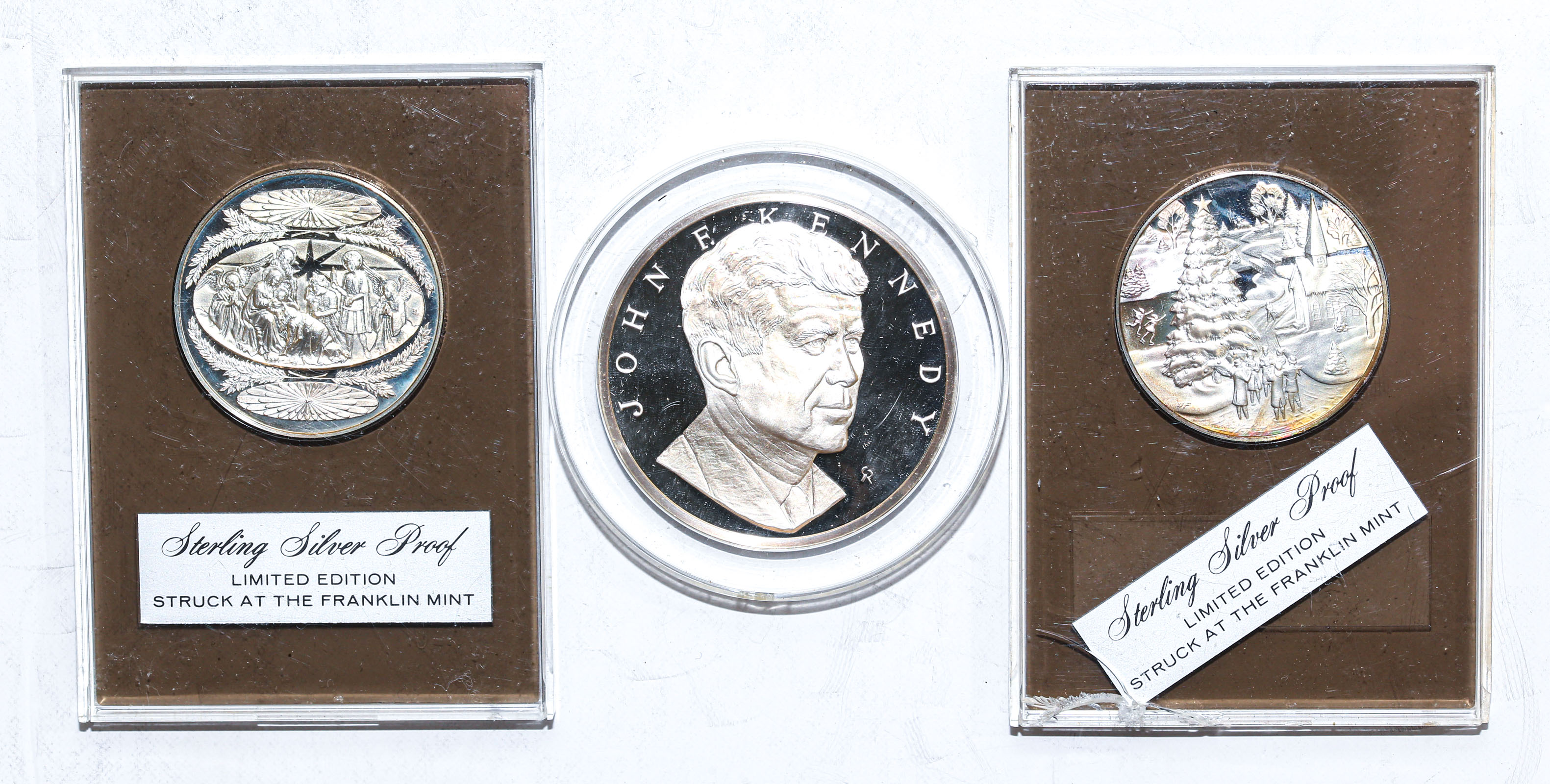 Appraisal: TWO FRANKLIN MINT STERLING MEDALS SILVER MEDAL JFK grain proof