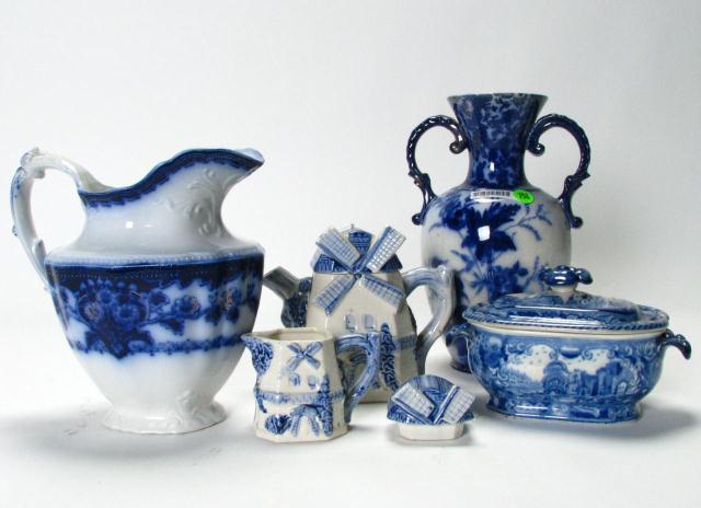 Appraisal: Group of porcelain including flow blue double handled inch floral