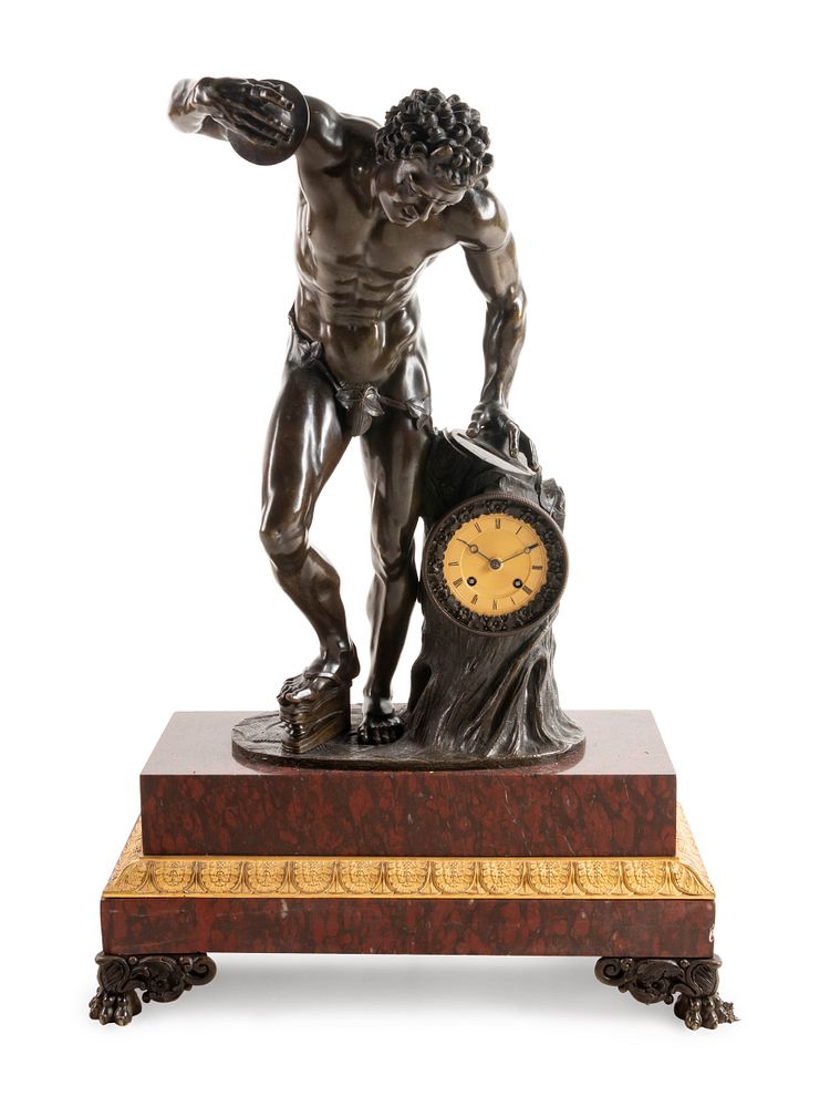 Appraisal: A Continental Patinated Bronze Figural Mantel Clock A Continental Patinated