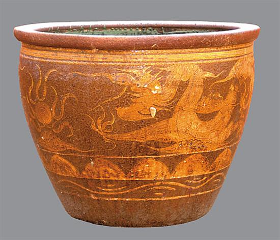 Appraisal: Monumental Chinese earthenware pot late th centurybrown and yellow coloration