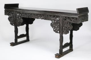 Appraisal: Chinese carved zitan altar table l Large and impressive Chinese