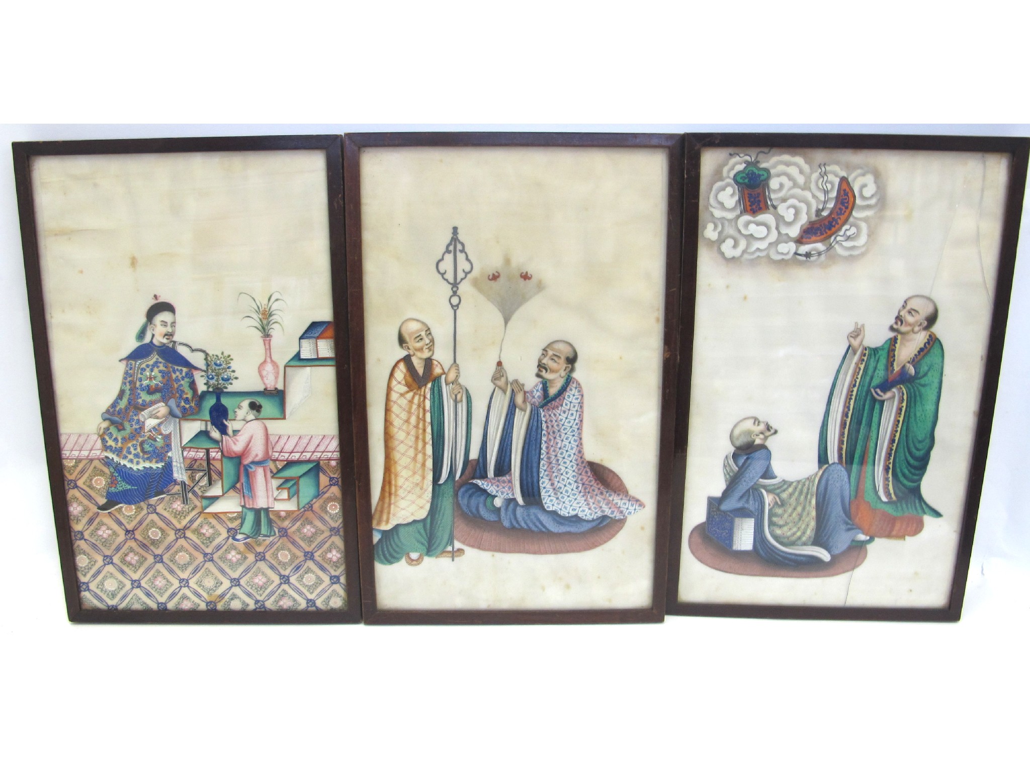 Appraisal: Three painted Chinese wall hangings