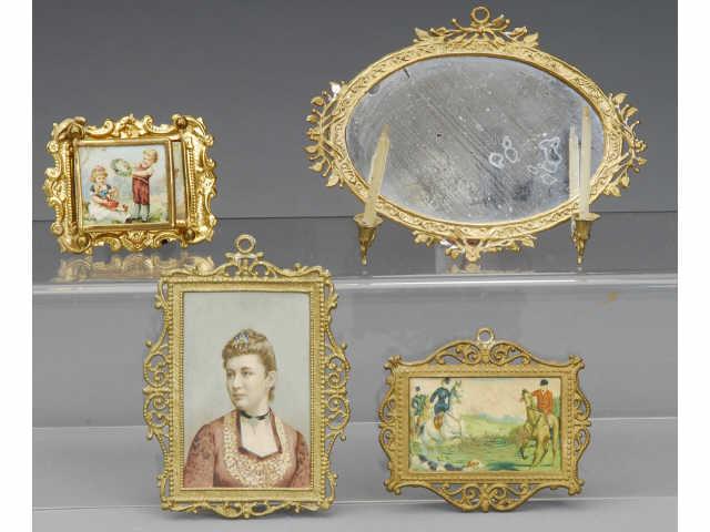 Appraisal: Lot of Dollhouse Pictures and Mirror MN An ormolu triptych