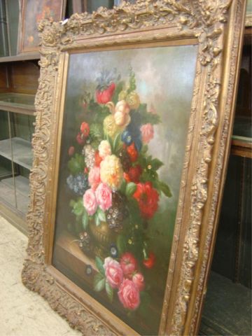 Appraisal: LARGE FLORAL OIL PAINTING