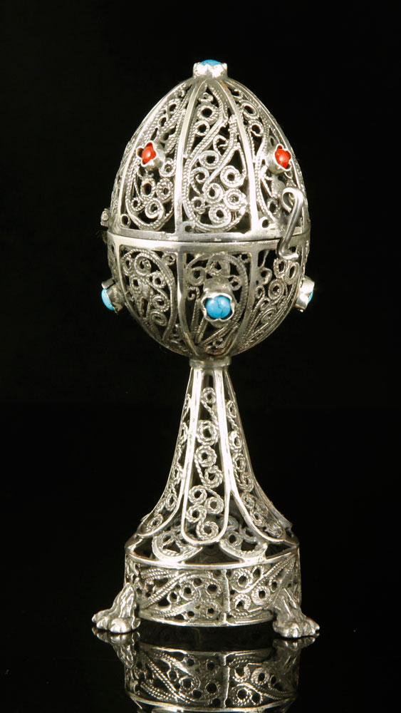 Appraisal: - Russian Silver Judaica Faberge Style Egg Silver Judaica Russian