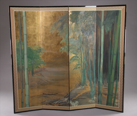 Appraisal: ANONYMOUS Japanese Showa period Bamboo riverscape Ink and color on